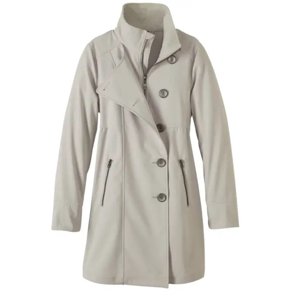 Prana Martina Long Jacket Women's XL Sand Button Zip Front Water Resistant NEW
